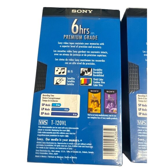 Sony 6-Hour VHS T-120 Premium Grade High Durability Sealed 2-Pack - Picture 3 of 3